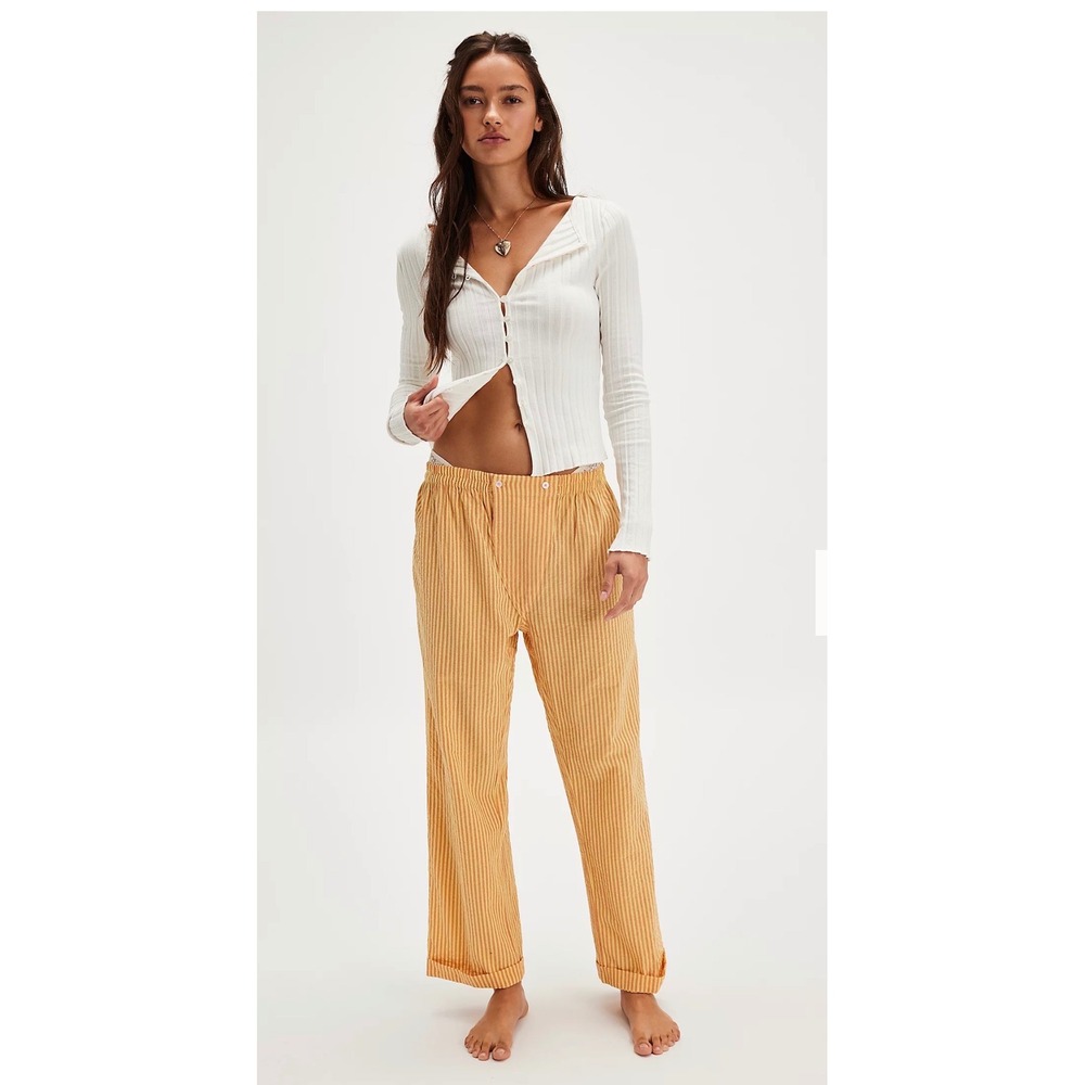 Intimately Free People Lounge Pants XS Orange Striped Seersucker Cloud Nine PJ